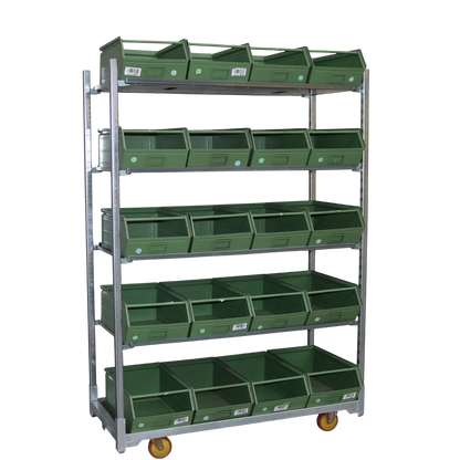 kar op wielen met indelingsbakken