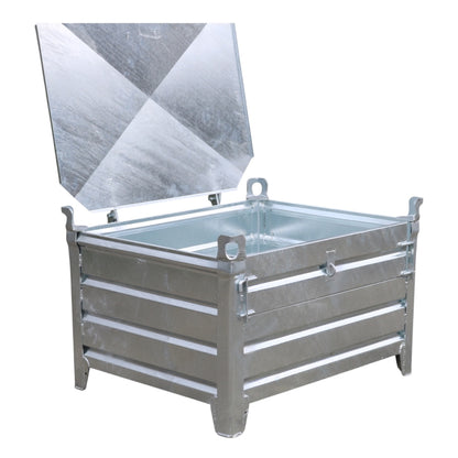 Galvanized stacking container M with 2 flaps