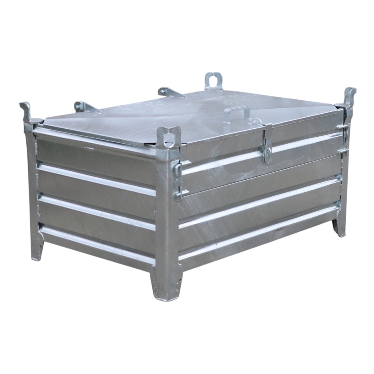 Galvanized stacking container M with 2 flaps