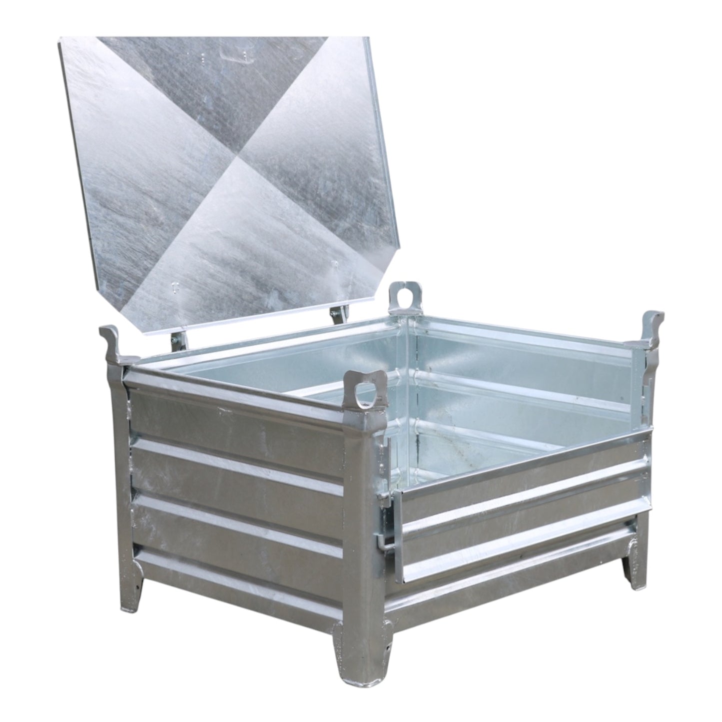 Galvanized stacking container M with 2 flaps